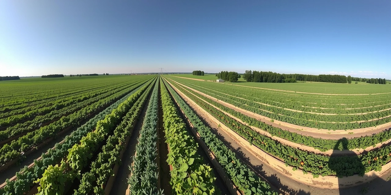 Vue aérienne d'une ferme biologique avec légumes frais