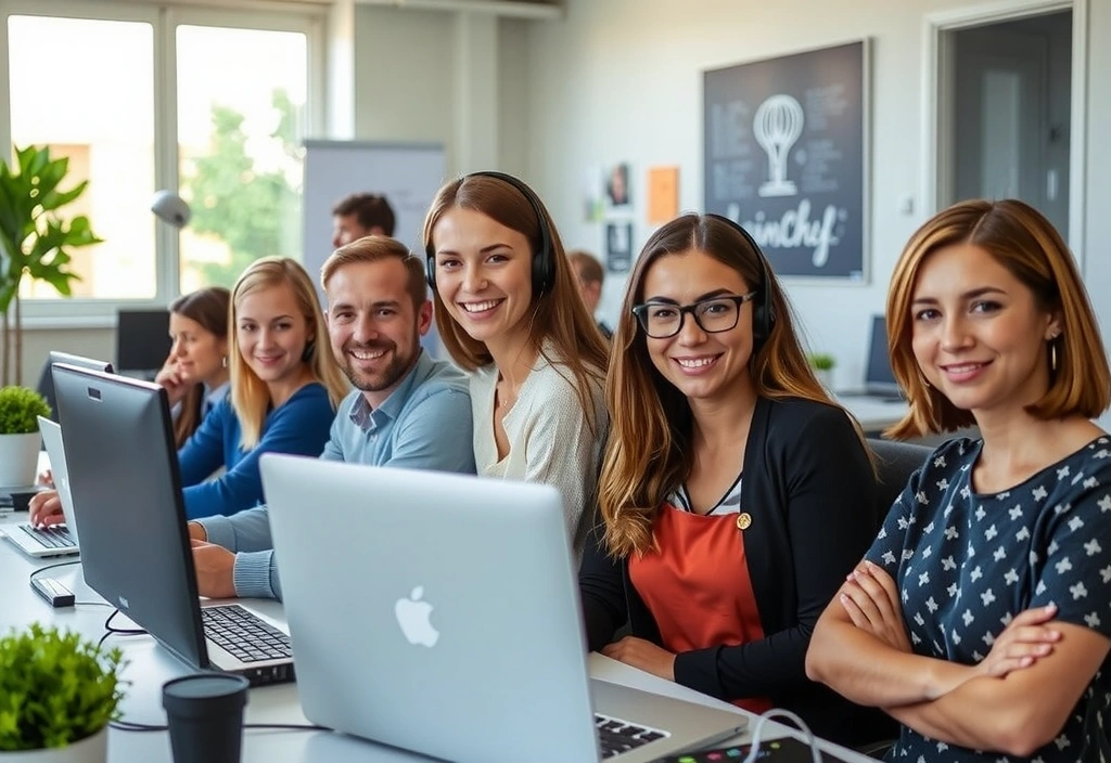 Image d'une équipe de support client souriante à Lyonchefcz